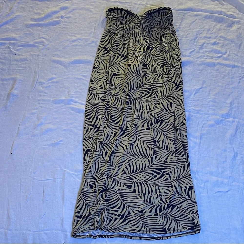 A pea in the Pod Small Maternity Dress with Tie Long Plam design cream & blue - Picture 5 of 5